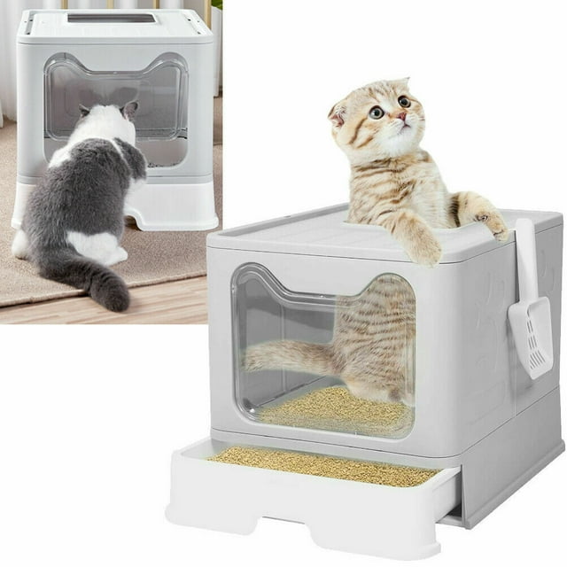 Enclosed Hooded Cat Litter Box Kitty Toilet Tray Pet House Table