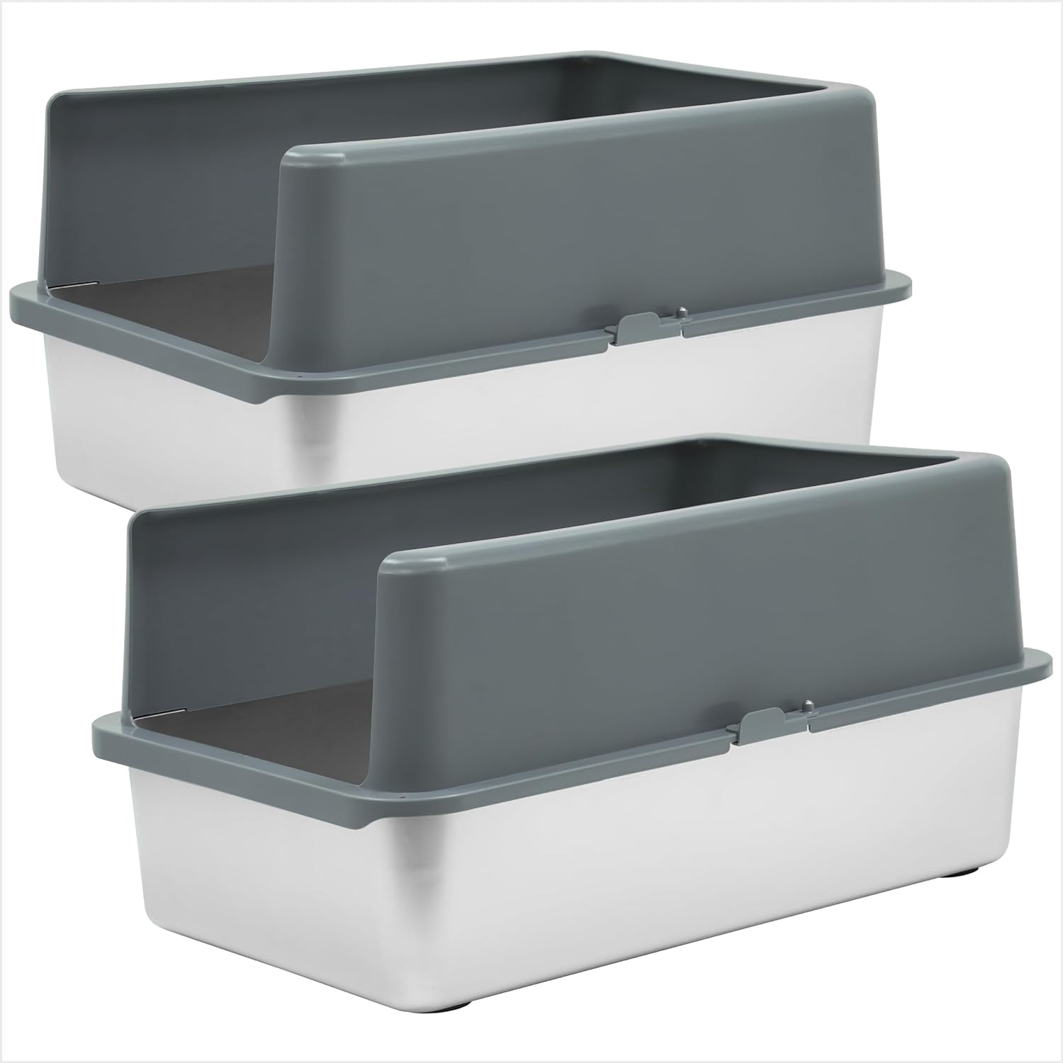 Enclosed Side Stainless Steel Litter Box, 2Pack XL Large Cats