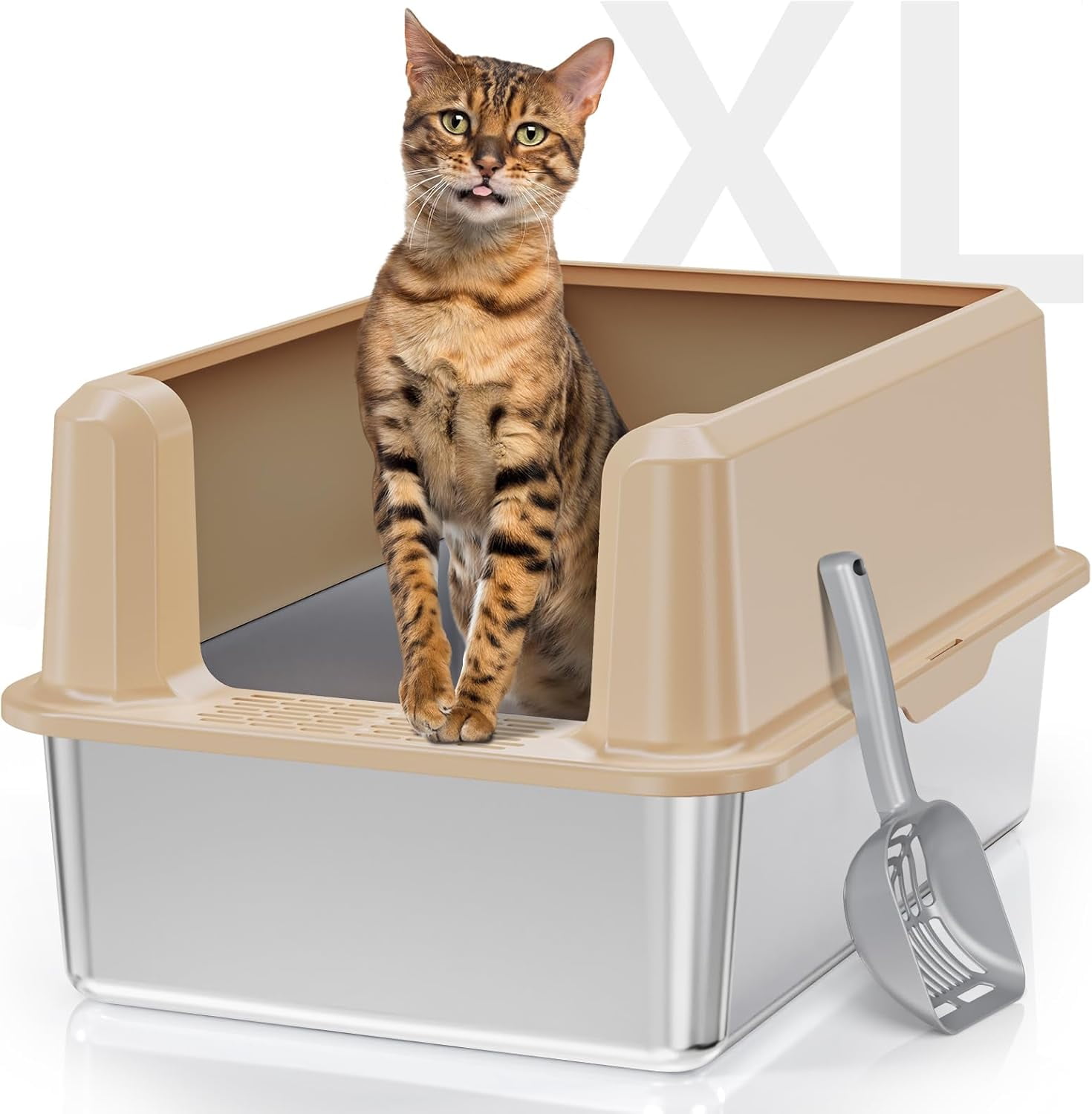 Enclosed Stainless Steel Cat Litter Box with High Side, XLarge Litter