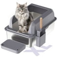 Enclosed XL Metal Litter Pan Tray Stainless Steel Cat Litter Box with