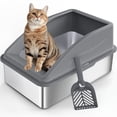 thumbnail image 1 of Siooko Extra Large Stainless Steel Cat Litter Box, XL Litter Boxes for Big Cats & Multiple Cats, Metal Litter Box with High Sides with Scoop, Easy to Clean, Dark Gray, 1 of 8