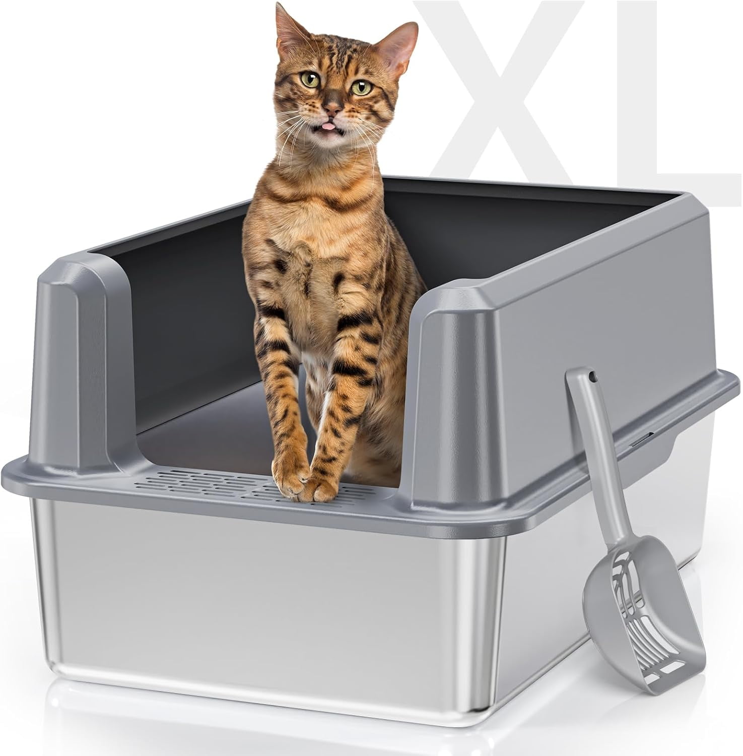 Enclosed Stainless Steel Cat Litter Box with Lid, Odorless XL Metal
