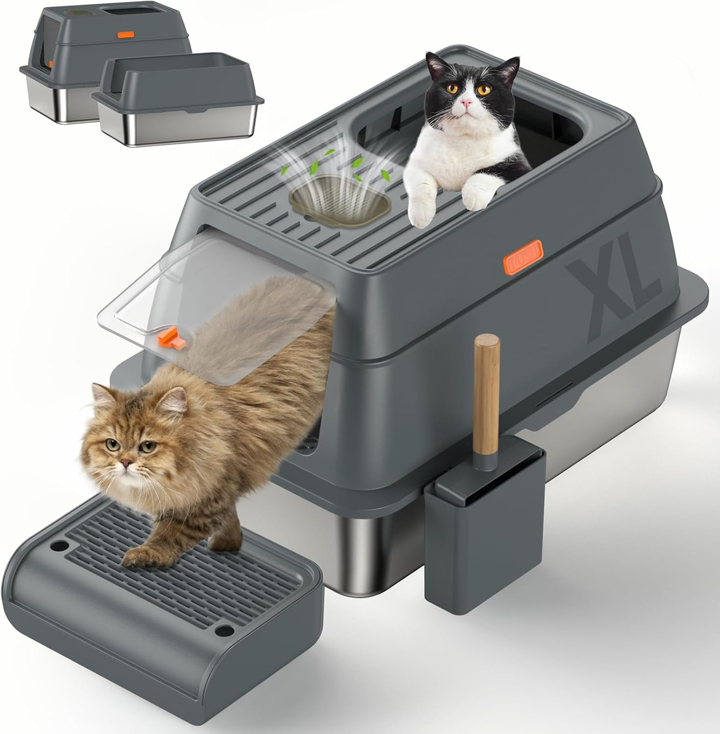 Enclosed Stainless Steel Cat Litter Box with Lid, XL Extra Large Litter