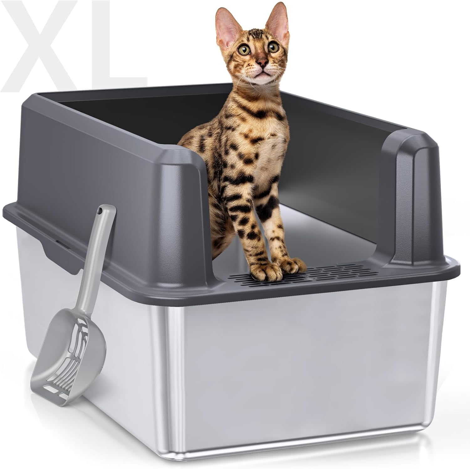 Enclosed Stainless Steel Cat Litter Box with Lid, XL Extra Large Litter ...