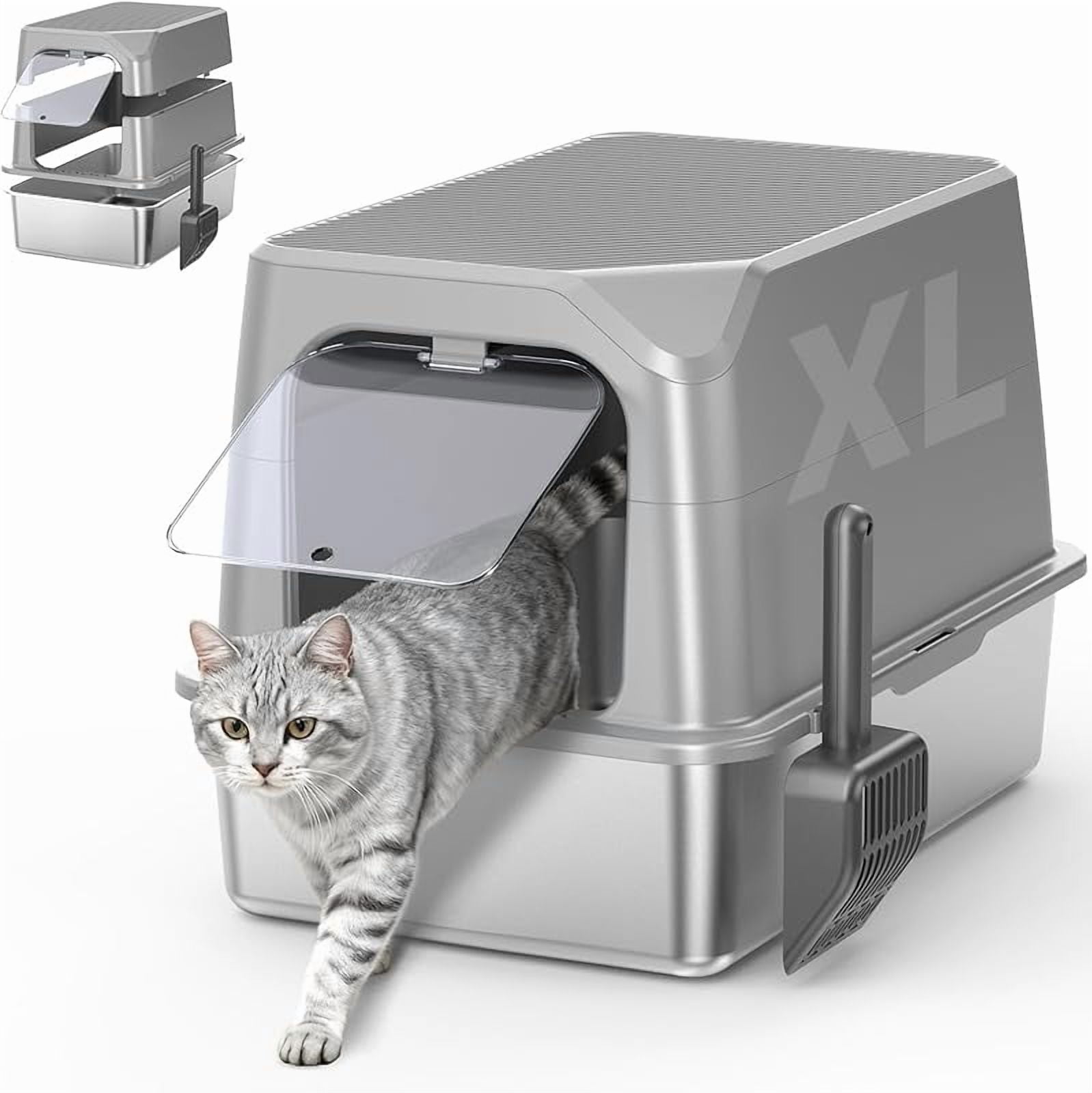 Stainless Steel Cat Litter Box, High Sides, Odor Control, Anti-Leak De