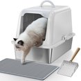 Enclosed Stainless Steel Cat Litter Box with Lid, XXL Extra Large Metal