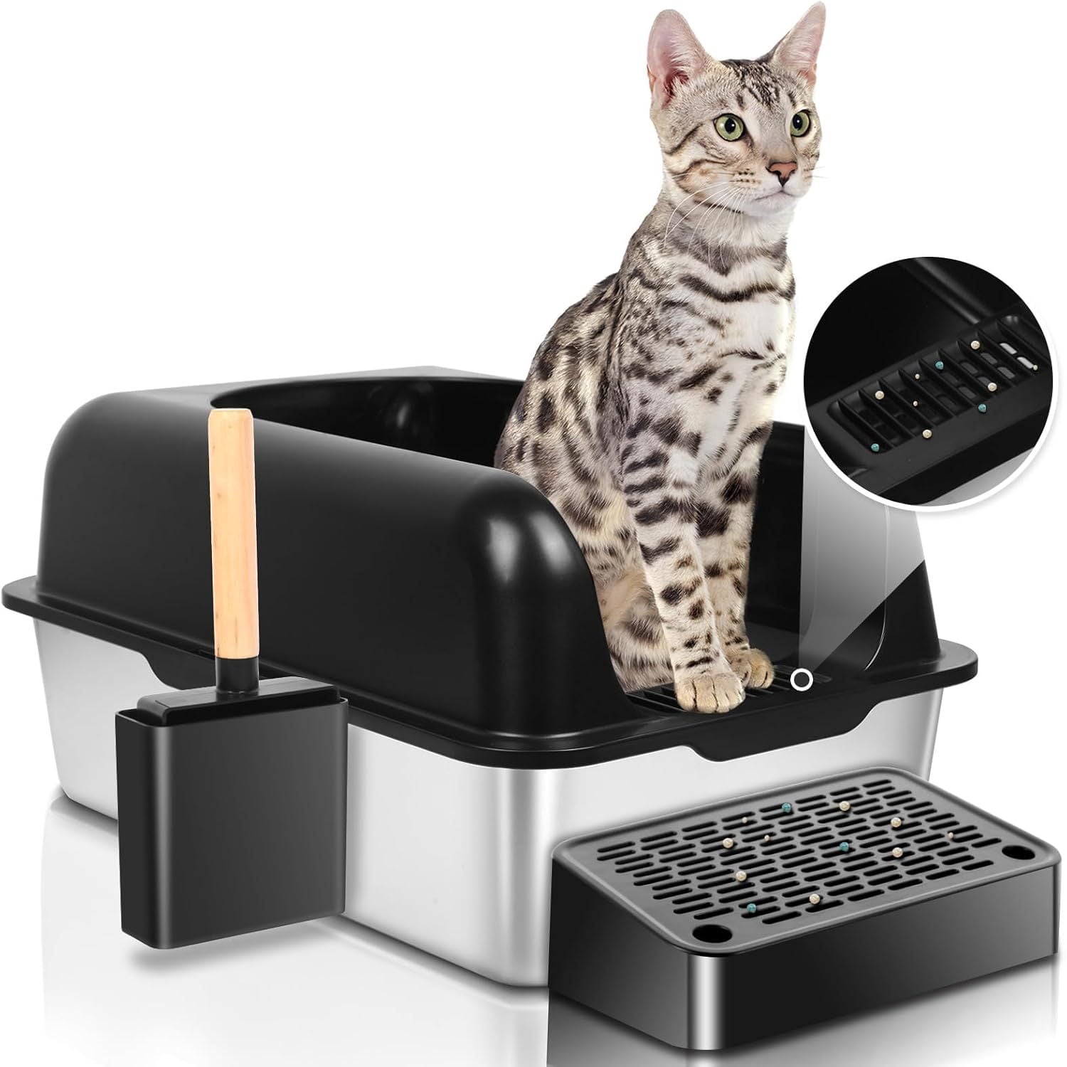 Kichwit Stainless Steel Cat Litter Box – Rust-Proof, Non-Stick Surface, Easy To Clean, Odor-Resistant – 21.1x13.1x7.8 Inches