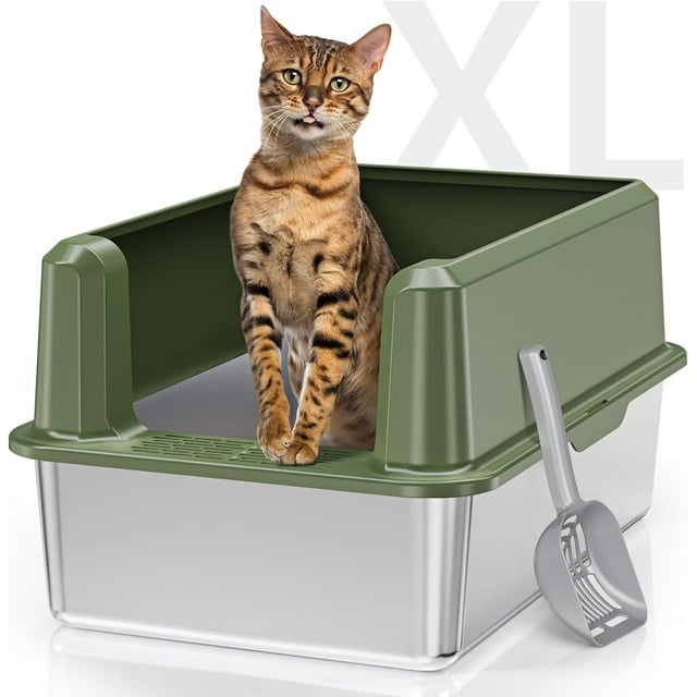 Enclosed Stainless Steel Cat Litter Box with High Side, XL Large Litter