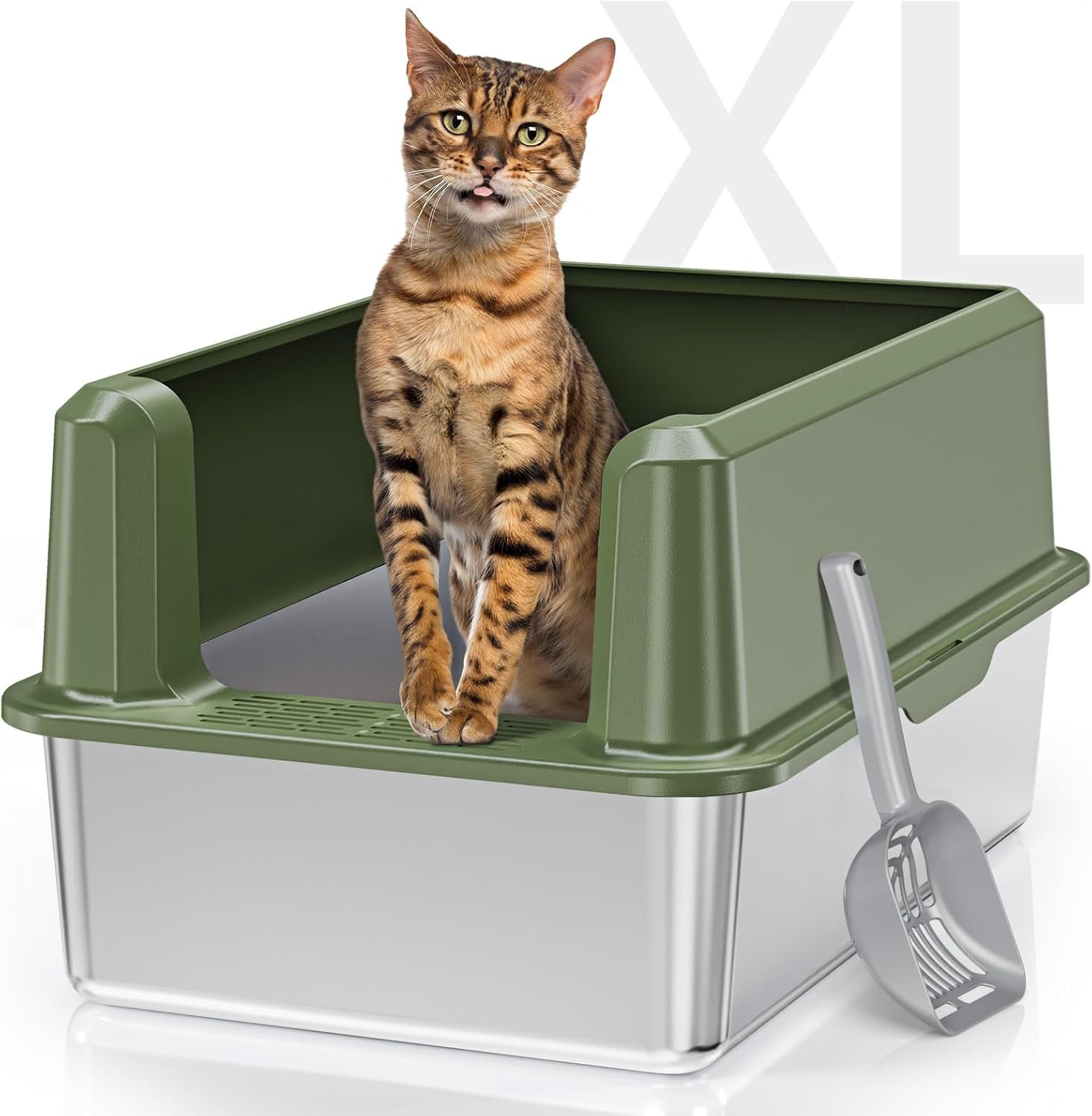 Enclosed Stainless Steel Cat Litter Box with High Side, XL Large Litter
