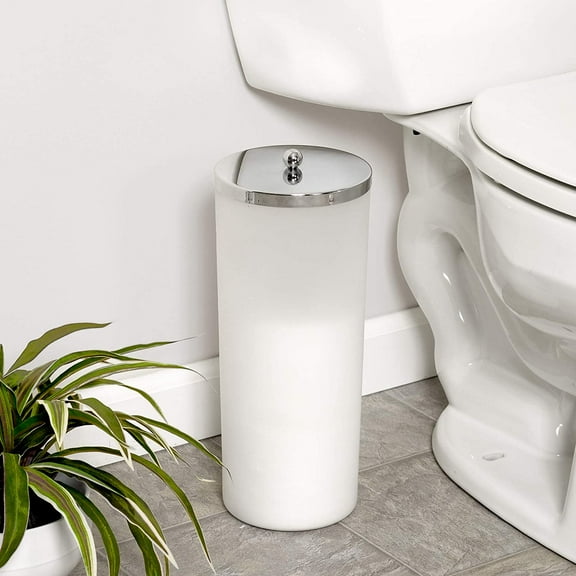 Enclosed Toilet Paper Holder with Lid, Rust Resistant Storage for 3 Rolls, Frosted Design