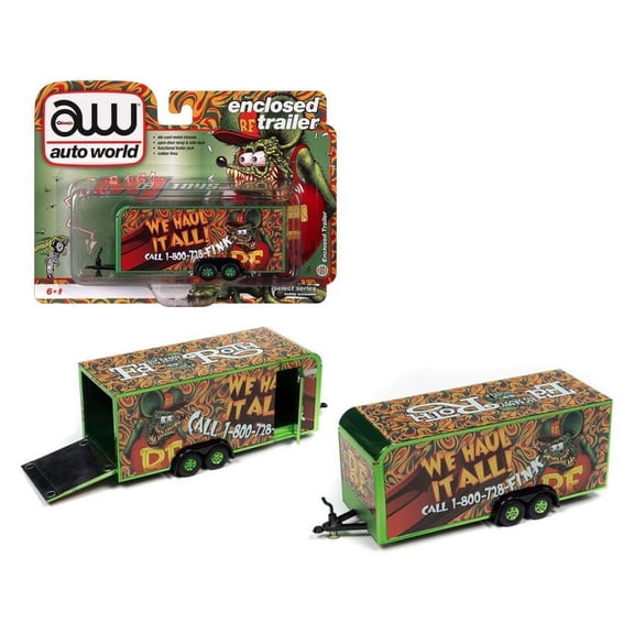 Enclosed Trailer Rat Fink, Green - Auto World AWSP106-24 - 1/64 scale Diecast Model Toy Car