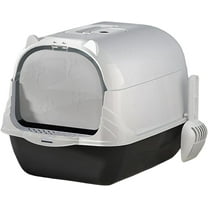 Enclosed and Covered Cat Toilet Hooded Cat Litter Box Bedpan Two Way Movable Door Litter Pan Deep Pet Litter Box (Black)