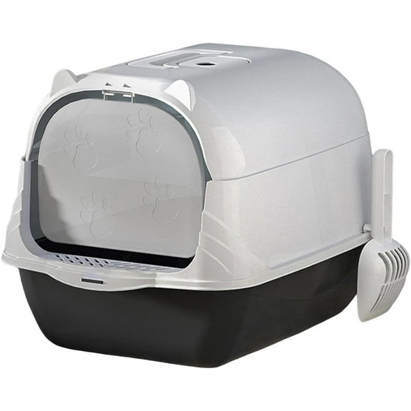 Enclosed and Covered Cat Toilet Hooded Cat Litter Box Bedpan Two Way Movable Door Litter Pan Deep Pet Litter Box (Black)