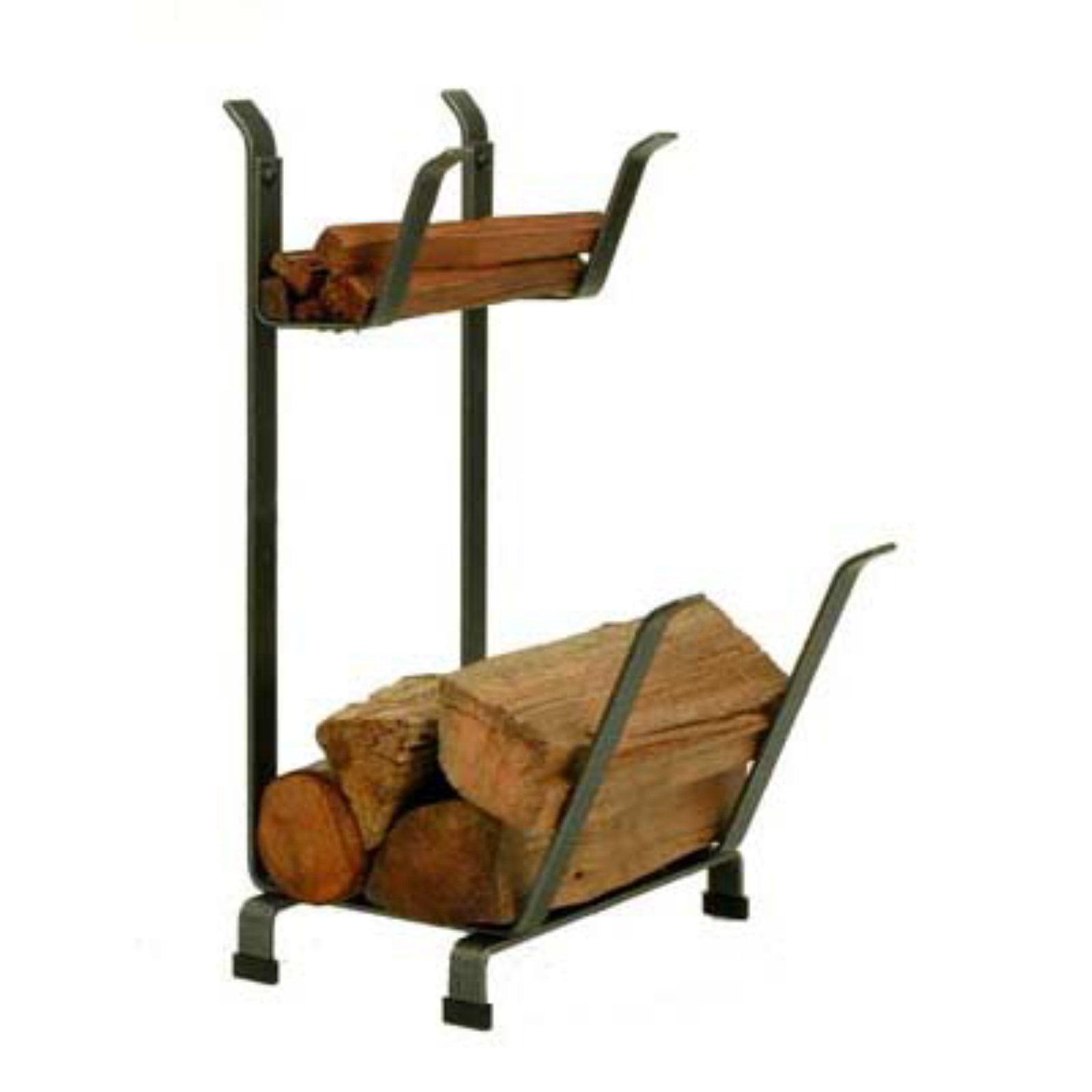 Hammered Steel Log Rack with Kindling Holder, 2-Tier