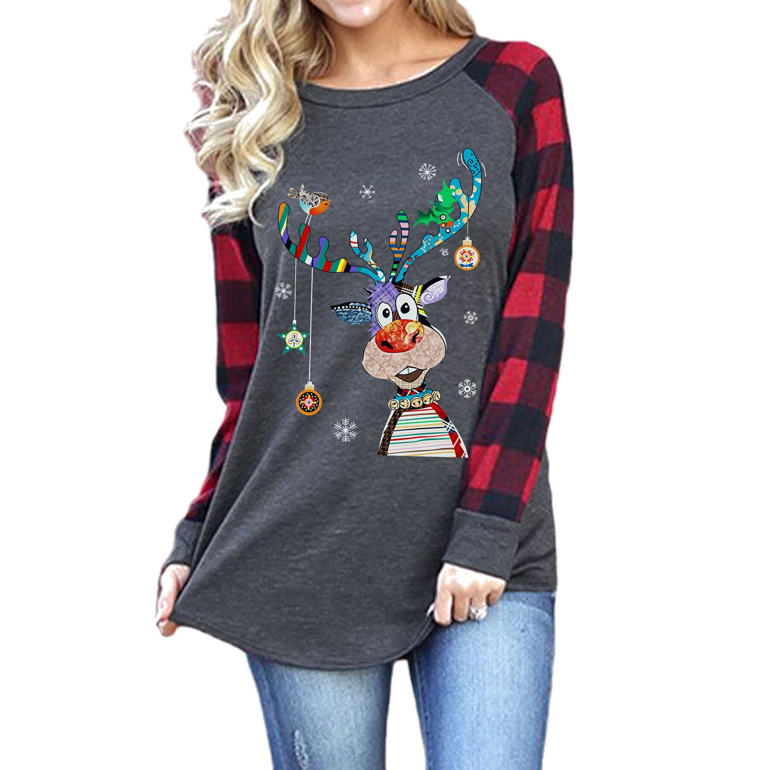 Christmas 3pcs Tree and Letter Print Red Plaid Raglan Short-sleeve T-shirts with Shorts Swimwear Set