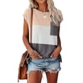 thumbnail image 1 of Encolax Women's Color Block Cap Sleeve T Shirts Summer Casual Tee Tops Apricot XXL, 1 of 5