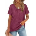 thumbnail image 1 of Encolax Women's Shirred V-Neck T-Shirts Short-Sleeve Casual Summer Tops Fuchsia XL, 1 of 5