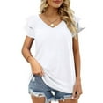 thumbnail image 1 of Summer thread cotton trace female T-shirt V-neck casual cool sense women's short sleeve, 1 of 5