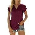 thumbnail image 1 of Encolax Womens Summer V Neck T Shirt Ruffle Short Sleeve Tunic Blouses Maroon L, 1 of 7
