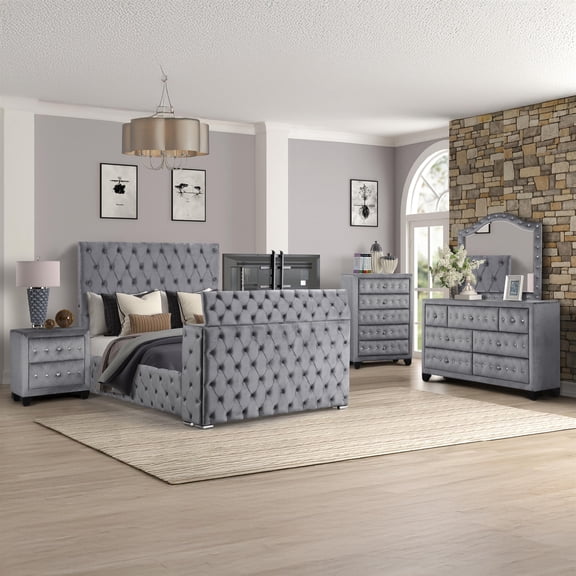 Encore 5PC Queen Bedroom Set including Manufactured Wood & Fireplace in Gray