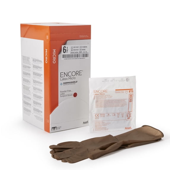 ENCORE Latex Micro Disposable Sterile Latex Surgical Glove Standard Cuff Length SIZE 6.5 5787002 200 per Case