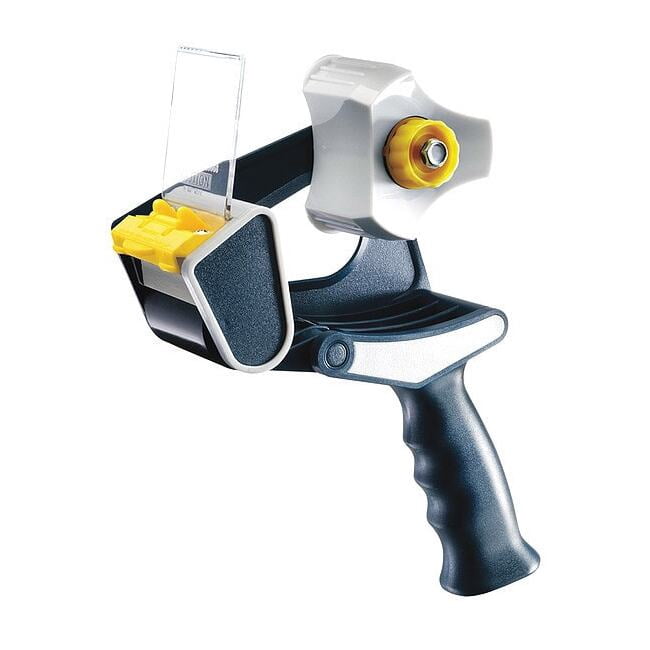 Tape Dispenser, 3 in Max. Tape Width. 5 1/2 in Tape Core Dia, Pistol, Metal, Plastic, Rubber
