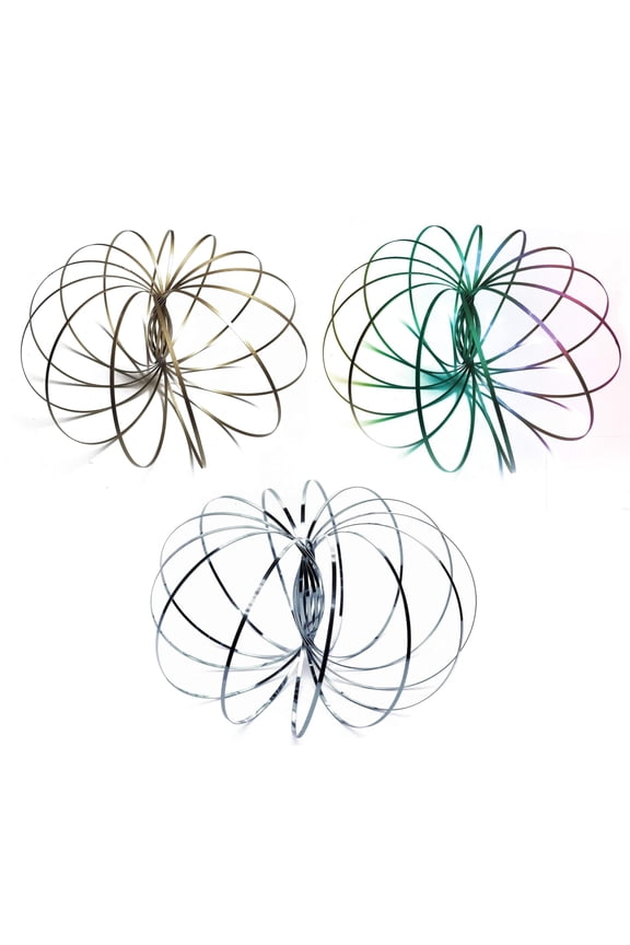 Savage Magic Flow Ring, Spring Bracelet, Interactive 3D Kinetic Flow Ring - Pack of 3 (Gold, Silver & Rainbow)