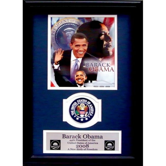 Encore Select 189-KO19708 Barack Obama Collage Presidential Commemorative Patch Deluxe Photograph Frame - 12 x 18 in.