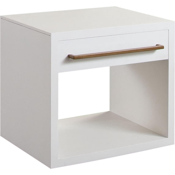 Encore Solid Mango Wood 1-Drawer End Table in White Finish w/ Gold Metal Handle by Diamond Sofa