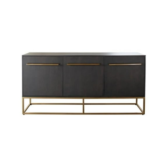 Encore Solid Mango Wood 3-Door Sideboard in Grey Oak Finish w/ Gold Metal Handle & Base by Diamond Sofa