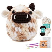 Encounter Beginner Crochet Kit for Adults and Kids, Amigurumi Cow Starter Set with Soft Chenille Yarn and Videos