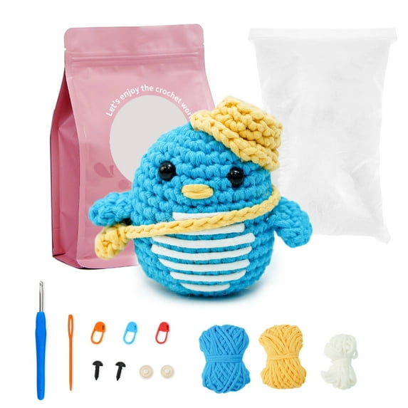 Encounter Beginner Crochet Kit for Penguin Amigurumi, Complete Starter Set with Yarn, Tools, and Video Tutorials