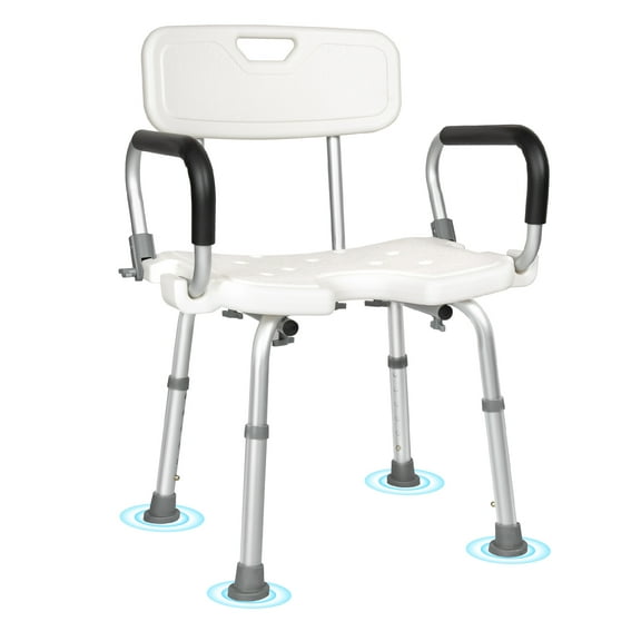 Encounter Heavy Duty Shower Chair with Flip-Up Arms, 397 Lbs Capacity Adjustable Bath Seat for Seniors Handicap