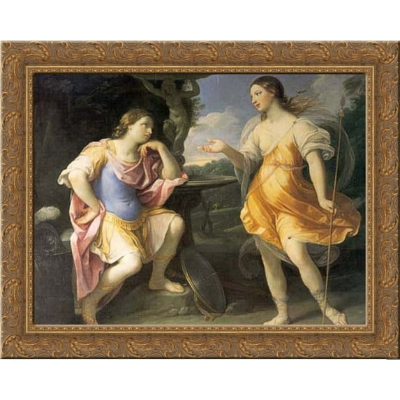 Encounter of Bradamante and Fiordispina 24x20 Gold Ornate Wood Framed Canvas Art by Reni, Guido