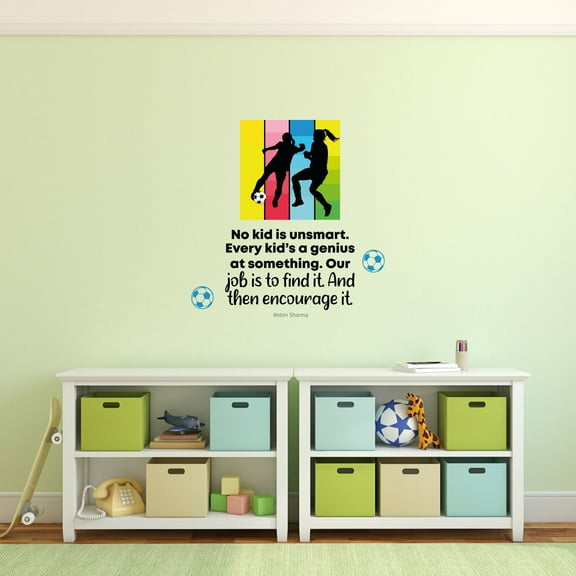 Encourage It Soccer Girl Life Quote Cartoon Quotes Decors Wall Sticker Art Design Decal for Girls Boys Kids Room Bedroom Nursery Kindergarten Home Decor Stickers Wall Art Vinyl Decoration (10x10 inch)