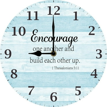 Encourage One Another And Build Each Other Up Christian Silent Non Ticking Wall Clock Gift for Woman Religious Family Clock 10x10 Inch Battery Operated Inspirational Quote Wall Decor Art