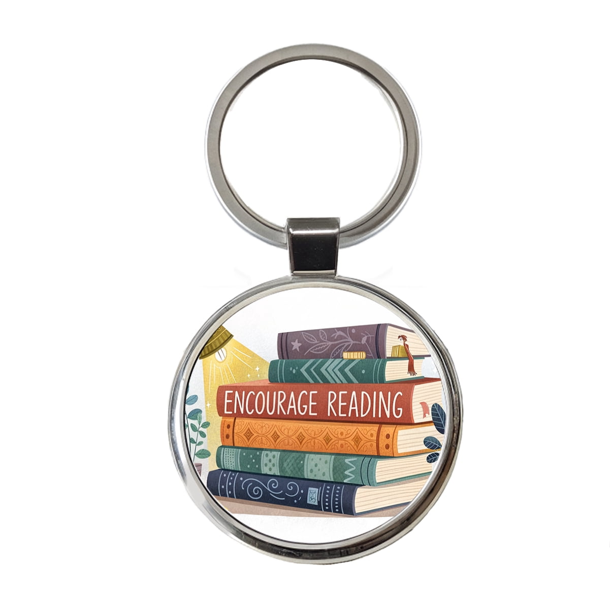 Reading Keychains Encourage Reading Stack of Books Metal Round Keychain - Walmart.com