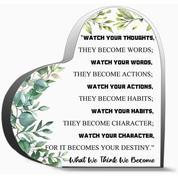 Encouragement Gifts Positive Quote What We Think We Become Gifts For Women Men,Acrylic Heart Keepsake For Teacher Colleague Boss Family And Friends,4x4 inch