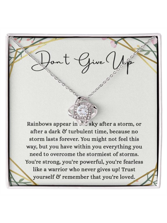 Encouragement Gifts for Women, Cancer Survivor Necklace, Inspirational Sympathy Cheer Up Gifts, White Love Knot Necklace