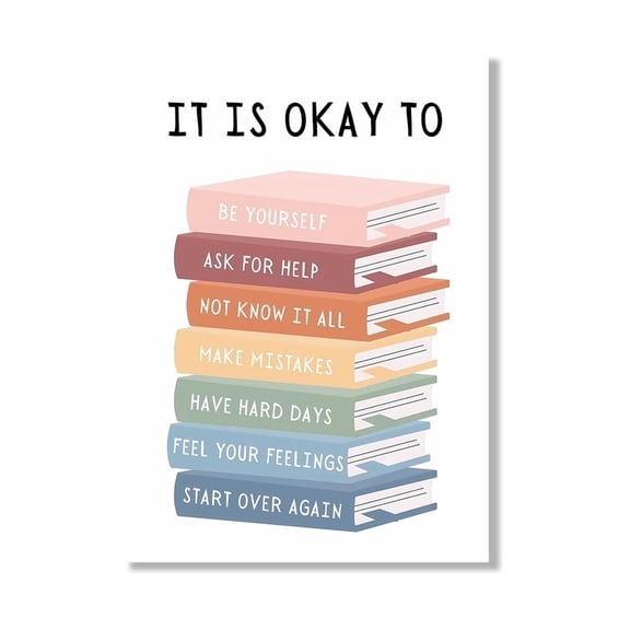 Encouragement Poster for Kids, It's Okay To Not Be Okay Quote Art, Uplifting Gift Idea for Playroom, Nursery or Therapist Office