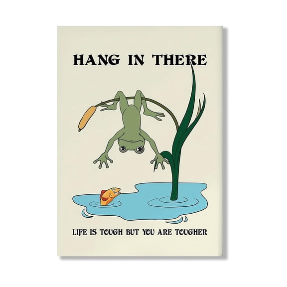 Encouragement Poster with Frog, "Hang in There" Quote Canvas Print for Inspiring Home, Office and Classroom Walls