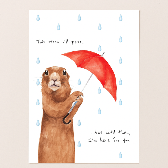 Encouraging Greeting Card – Cute Squirrel with Umbrella Design – "This Storm Will Pass" Message – Perfect for Support and Sympathy – Blank Inside, Envelope Included