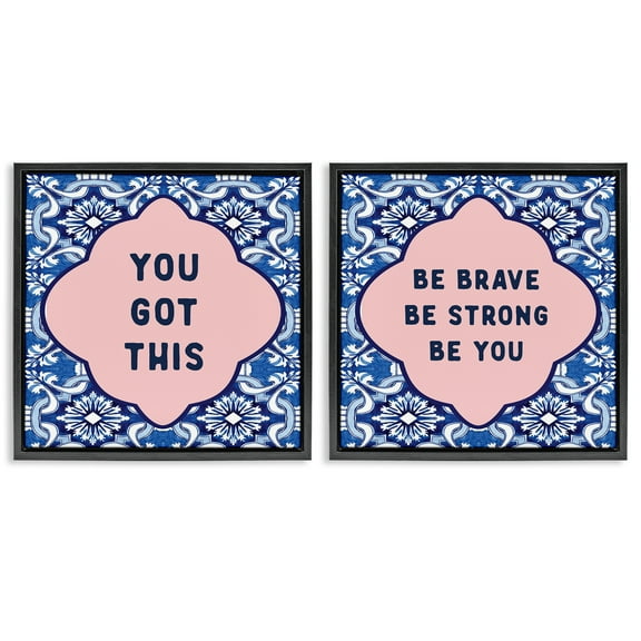 Stupell Industries Encouraging Words on Boho 2 Piece Black Framed Floater Canvas Set, design by Lettered and Lined, 18 x 18