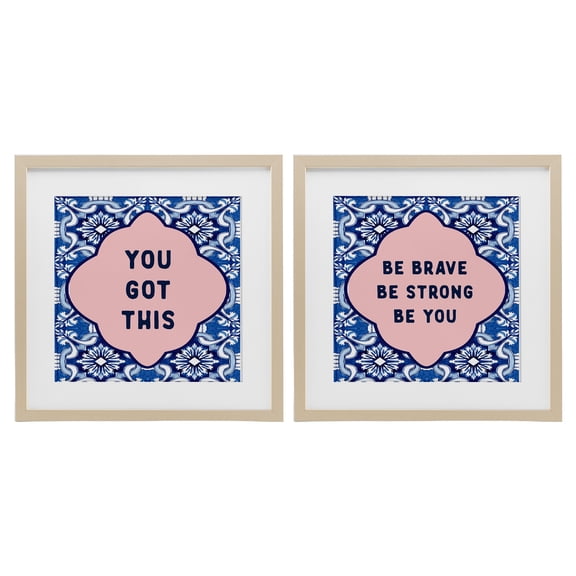 Stupell Industries Encouraging Words on Boho 2 Piece Birch Framed Print Under Glass Set, design by Lettered and Lined, 13 x 13
