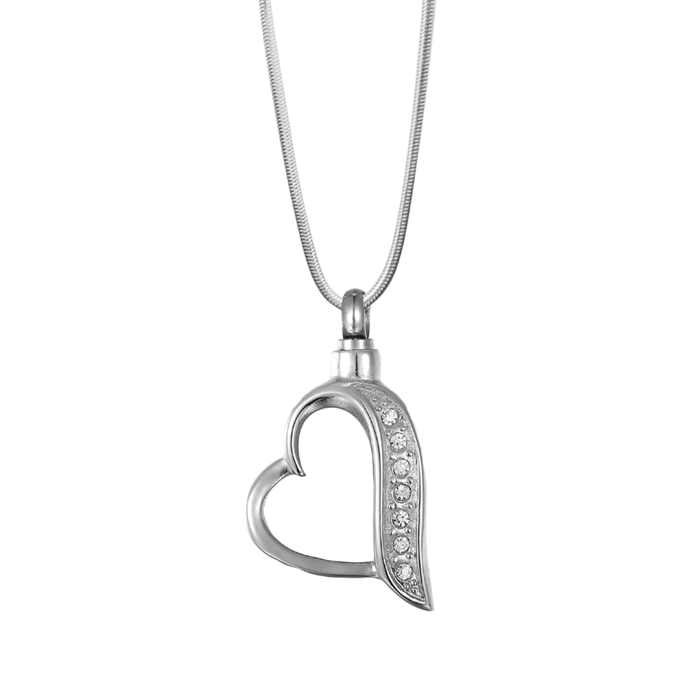 Encrusted Clear Crystal Heart Cremation Jewelry Memorial Necklace Cremation Urn Necklace for Ashes Urn Keepsake with Gift Box