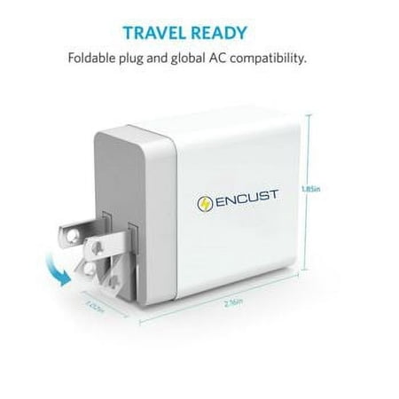 Encust 2 Port Dual USB Rapid Portable Foldable Wall Charger (2 Pack)