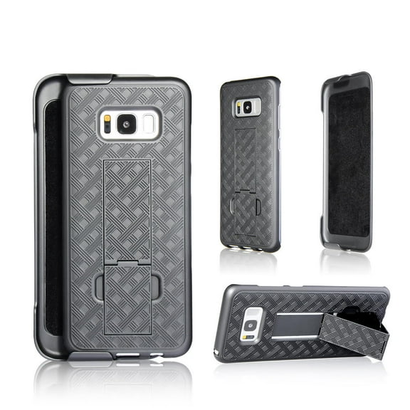 Encust Shell Holster Slim Black Case for Samsung Galaxy S8 PLUS with Kick-Stand & Belt Clip Holster with (At&t, Verizon, T-Mobile & Sprint) (Samsung S8 Plus)