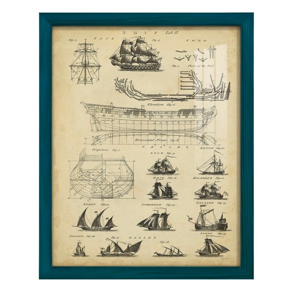 Encyclopediae I -Framed Print w/glass-Ocean Blue