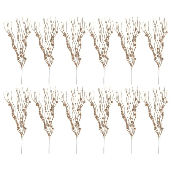 End of 2025 Clearance 12PCS Christmas Artificial Glitter Berry Stem Ornaments, 17in Decorative Xmas Bead Sticks, Glittery Twigs Branches for Christmas Tree DIY Wreath Crafts Vase Filler Home Decor