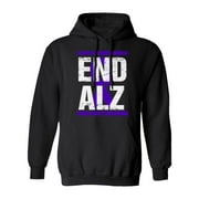 End Alz Alzheimers Disease Awareness Purple Ribbon Unisex Hooded Sweatshirt (Black, Small)